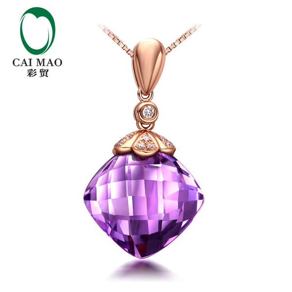 14K Rose Gold Cushion Amethyst & Citrine Pendant with Diamond for Her