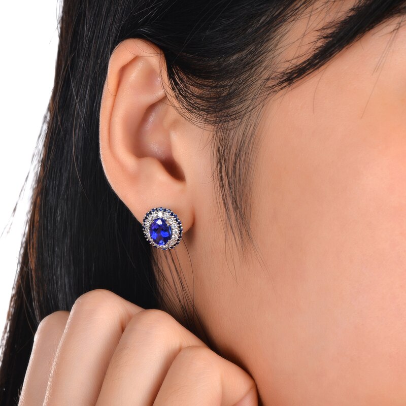 14k White Gold Tanzanite & Diamond Earrings Studs for Women