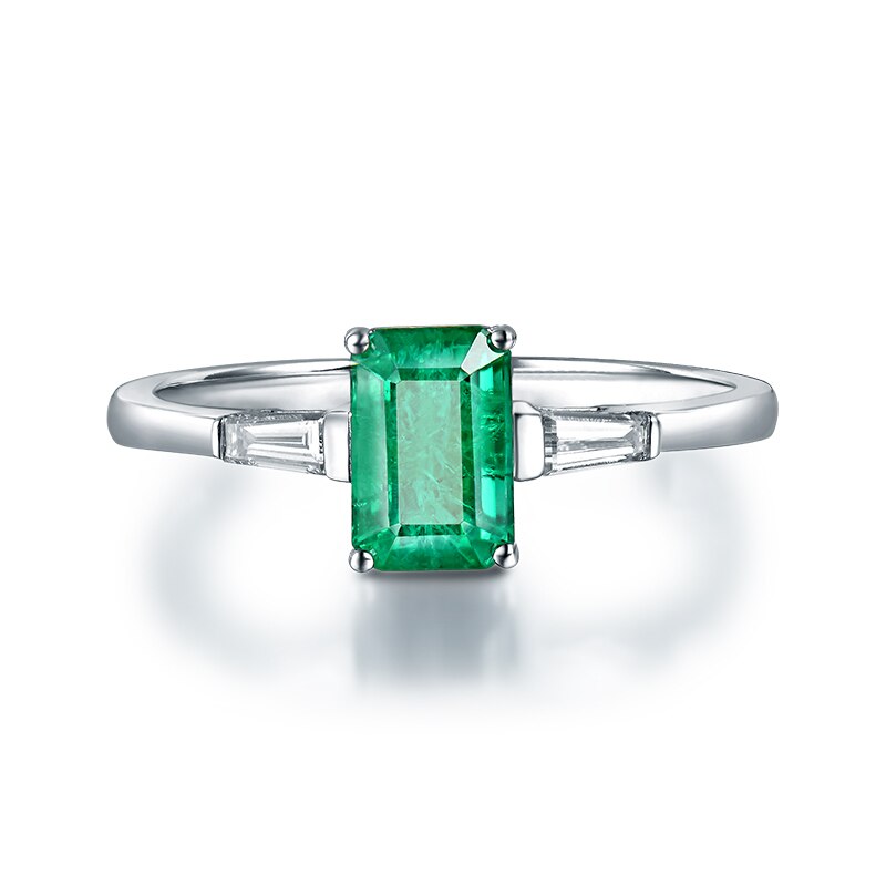 14K White Gold Emerald and Diamond Baguette Ring for Women