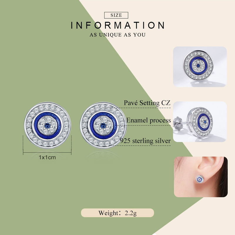 Sterling Silver Blue Zircon Evil Eye Stud Earrings for Women