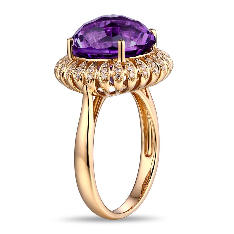 14K Gold Amethyst & Diamond Ring for Women