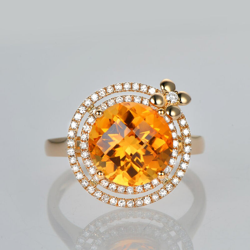 14k Yellow Gold 4.06ct Citrine, Diamond Engagement Ring for Women