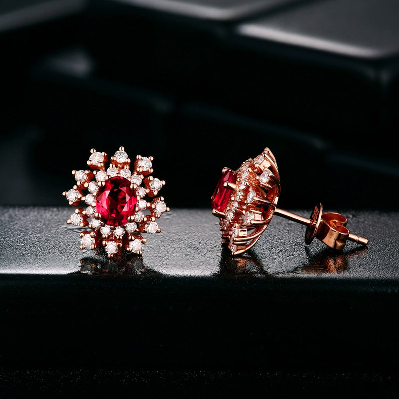 14kt Gold Natural Ruby and Diamond Studs for Her