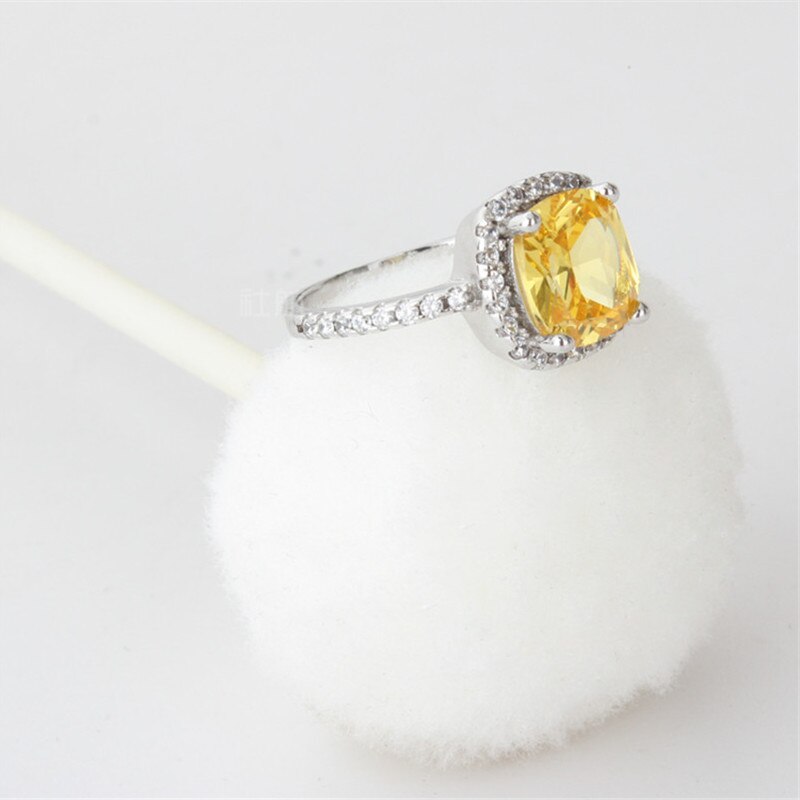 CC Rings For Women 925 Silver Bridal Wedding Cubic Zirconia Rectangle Pink/Yellow Stone Engagement Ring Bijoux Femme CC596