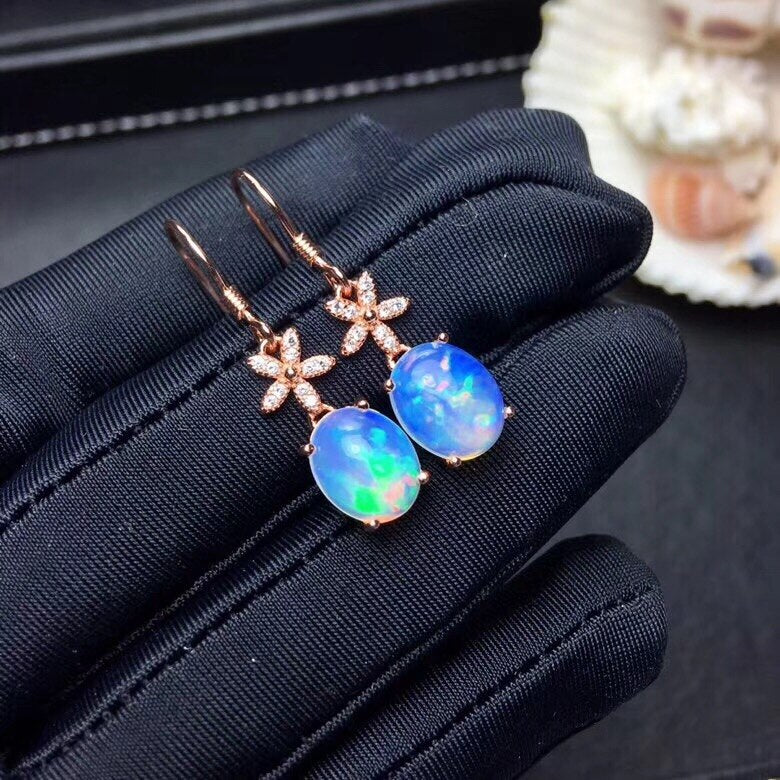 925 Sterling Silver Big Size 8X10mm Natural Opal Earrings