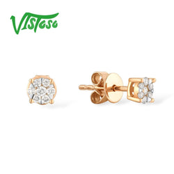 VISTOSO 14K 585 Rose Gold Sparkling Diamond Dainty Round Circle Stud Earrings