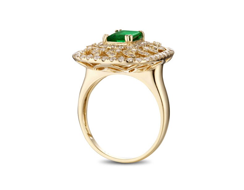 14K Gold Emerald and Diamond Ring for Her