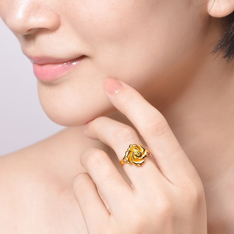 24K Gold Rose Flower Ring for Women