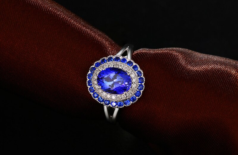 14K White Gold Tanzanite & Diamond Oval Ring for Women