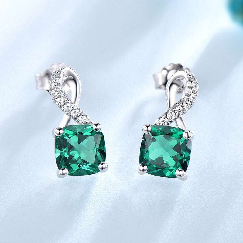 UMCHO 925 Sterling Silver Green Emerald Ring Pendant & Stud Earrings Jewelry Set