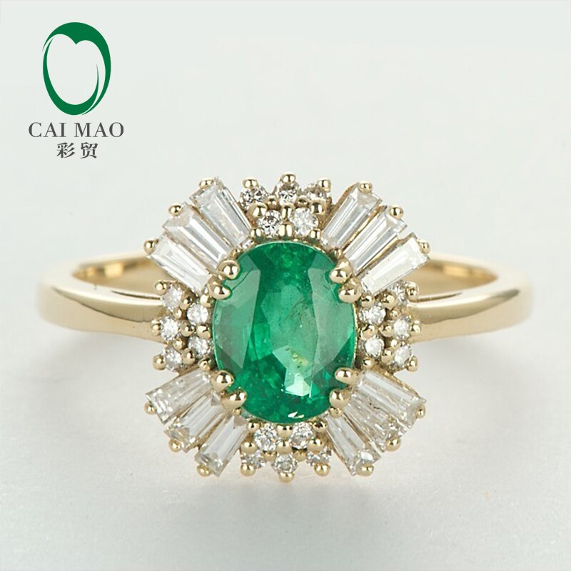 14kt Yellow Gold Emerald & Diamond Engagement Ring for Women