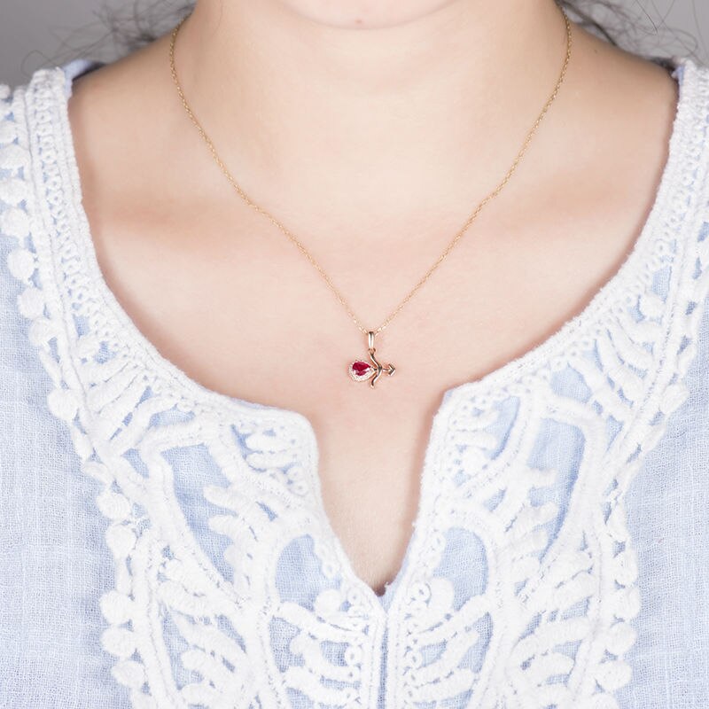 18K Rose Gold Natural Ruby Pear Cut Pendant for Women