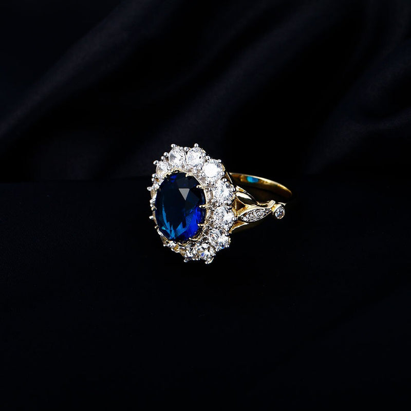 Nasiya Luxury Golden Color Ring with 13x18MM Big Oval Sapphire