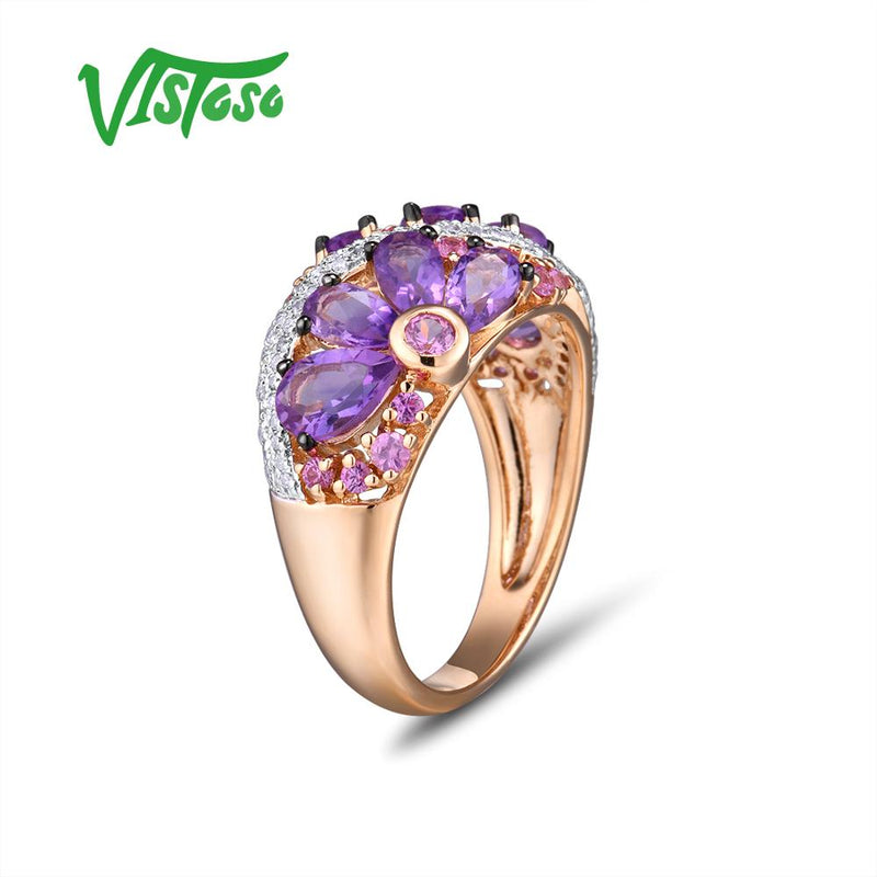 14K Rose Gold Diamond Fancy Pink Sapphire Amethyst Ring for Women