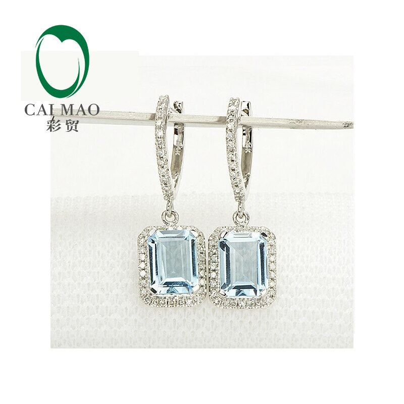 14K White Gold Aquamarine Diamond Earrings for Women