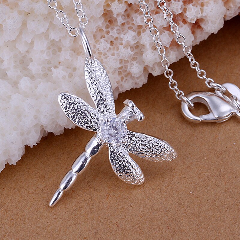 925 Silver Dragonfly Pendant Necklace, Earrings, and Open Cuff Bracelet Set for Women