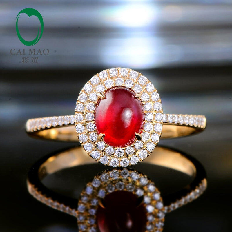 14kt Yellow Gold Ruby and Diamond Halo Engagement Ring for Her