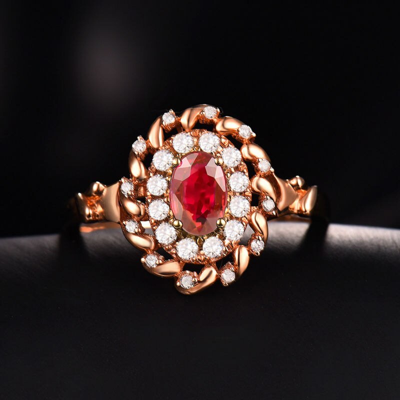 18K Rose Gold Ruby Diamond Ring for Women