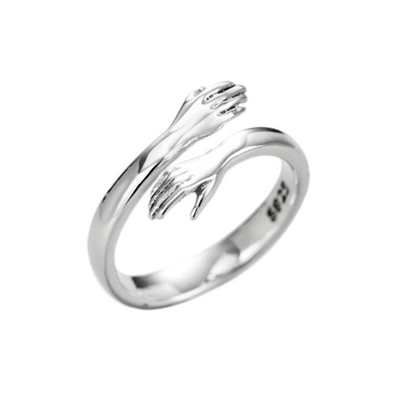 New Creative Personality Simple Fashion 925 Sterling Silver Jewelry Hug Hand Peace Love Exquisite Opening Rings SR234