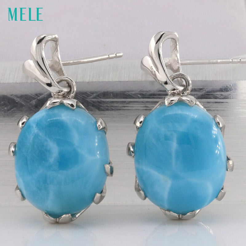 Sterling Silver Deep Blue Larimar Oval Earrings