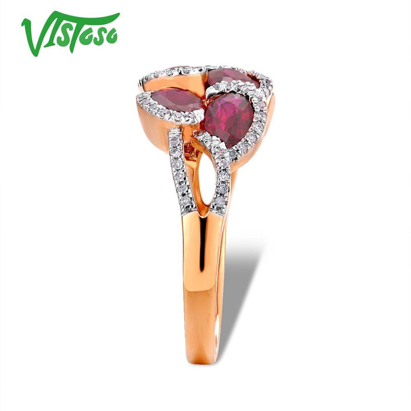 VISTOSO 14K 585 Rose Gold Fancy Ruby Glittering Diamond Ring