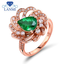 18K Rose Gold Colombian Emerald Pear Cut Engagement Ring