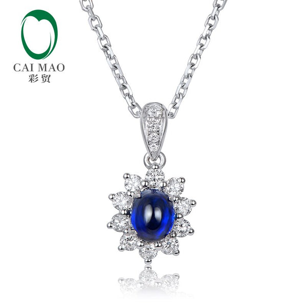 14kt White Gold Blue Sapphire Halo Pendant for Women