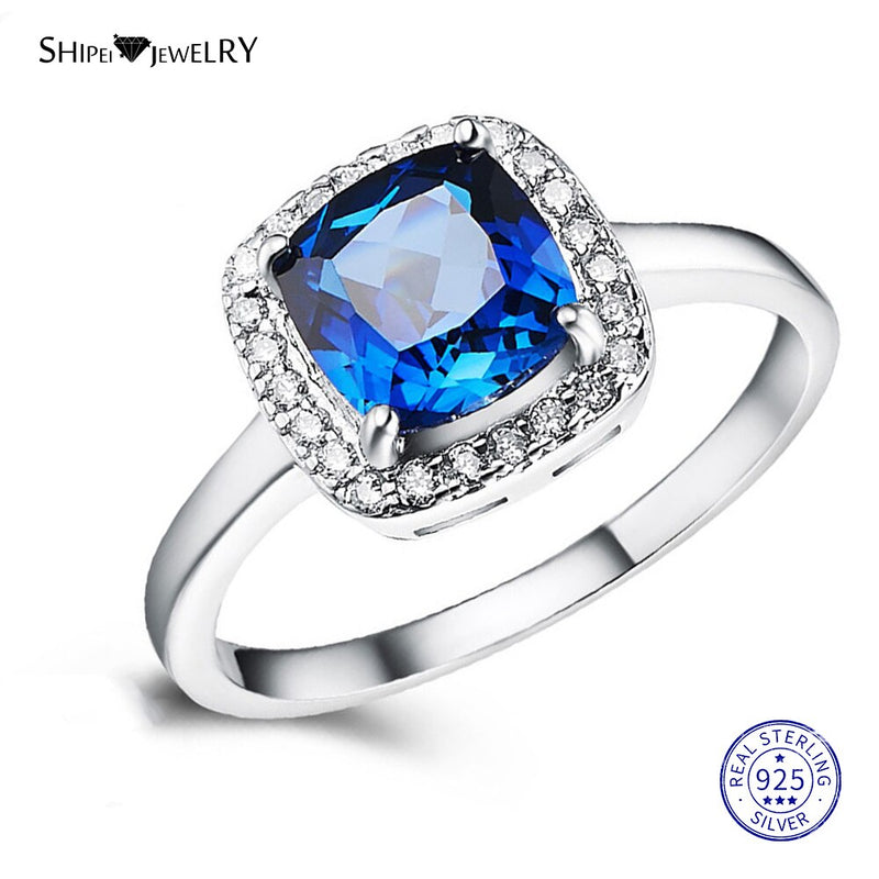 Shipei 100% 925 Sterling Silver Fine Jewelry White Gold Square Sapphire Engagement Ring for Women Anniversary Gift