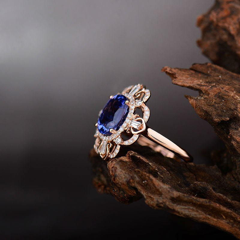 18K Rose Gold Tanzanite and Diamond Ring for Women