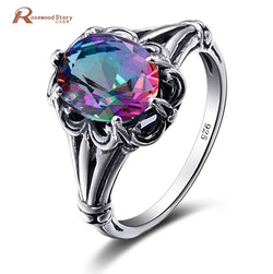 925 Sterling Silver Rainbow Topaz Crystal Ring for Women