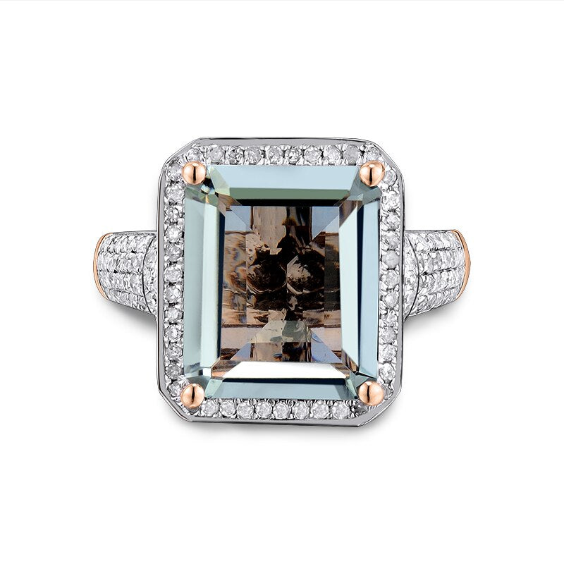 Lanmi 14K Rose Gold Shining Emerald 10x12mm Amethyst Diamond Ring
