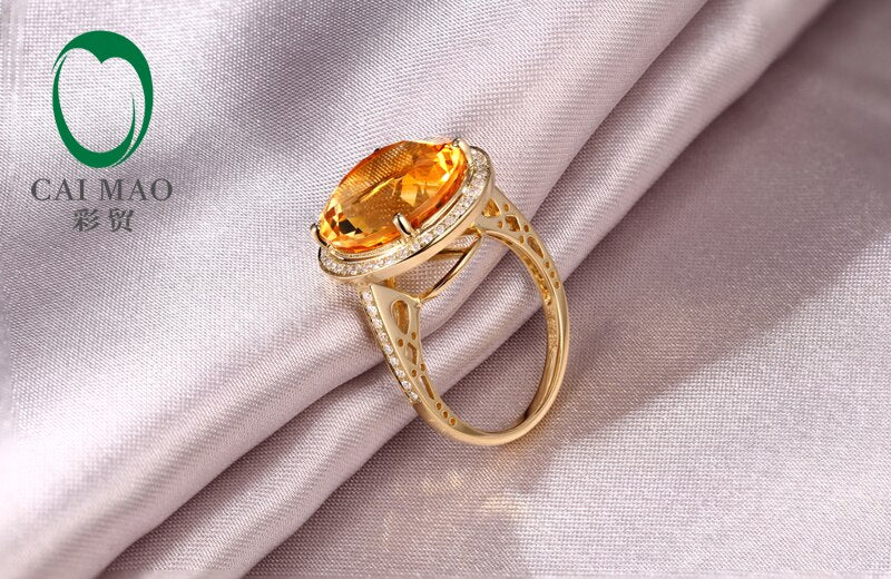 14k Yellow Gold 9.02ct Citrine Pave Diamond Engagement Ring for Her