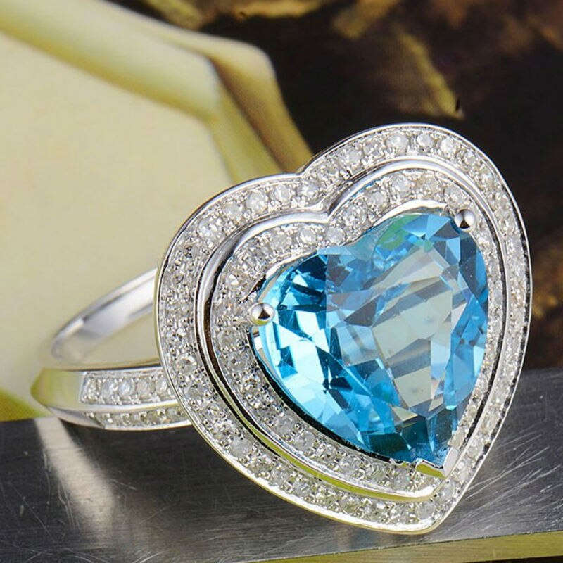 14K White Gold Blue Topaz Engagement Ring for Women