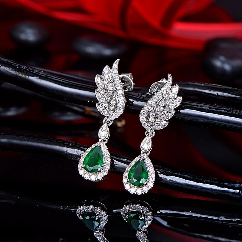 White Gold 1.21ct Emerald and Diamond Engagement Earrings for Women