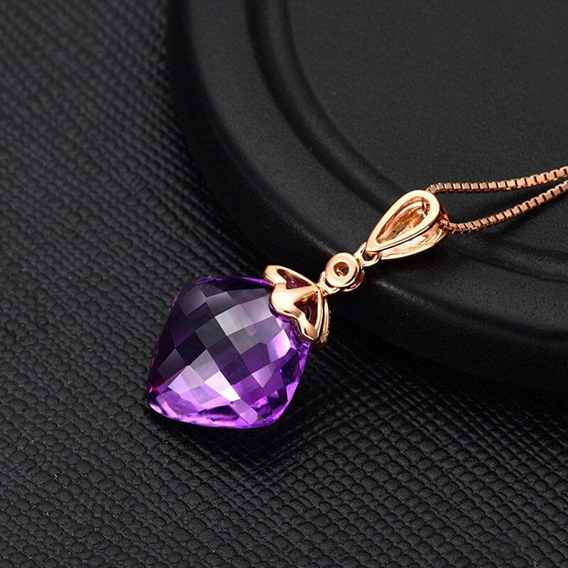 14K Rose Gold Cushion Amethyst & Citrine Pendant with Diamond for Her