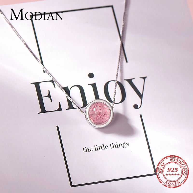 MODIAN 2.0ct Natural Crystal Strawberry Pendant Necklace Real 925 Sterling Silver Jewelry 18 Inches Chain Fashion Necklace Gift