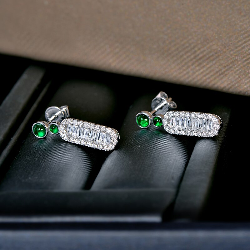 14k White Gold Emerald and Diamond Drop Earrings for Women