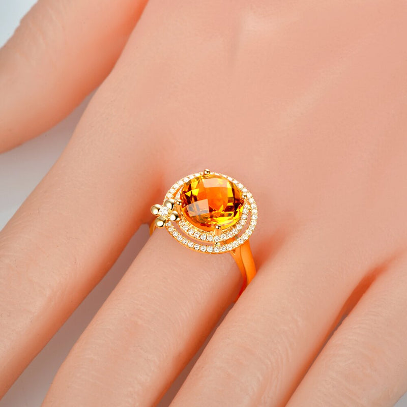 14k Yellow Gold 4.06ct Citrine, Diamond Engagement Ring for Women