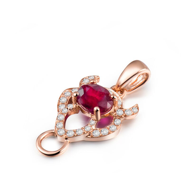 18K Rose Gold Diamond and Ruby Pendant for Her