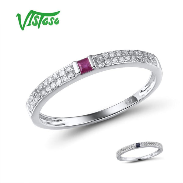 14K White Gold Diamond Ruby/Blue Sapphire Stacking Ring for Her