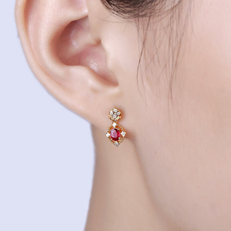 14kt Gold Ruby & Diamond Drop Earrings for Her