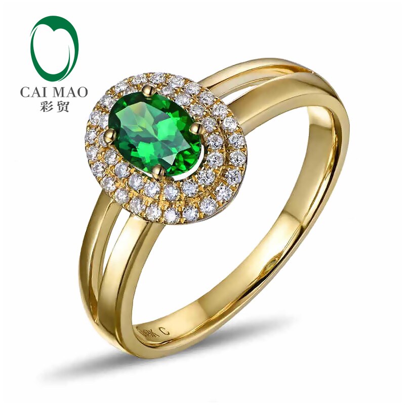 18KT Yellow Gold Tsavorite and Diamond Ring for Women