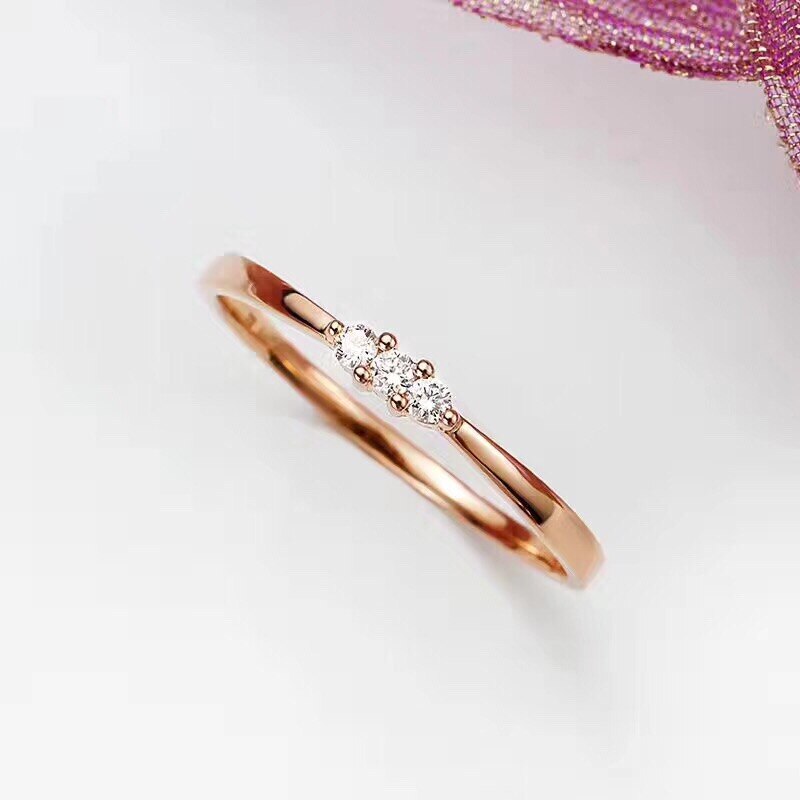 Aazuo 18K Au750 Rose Gold Mini Line Real Diamonds Ring