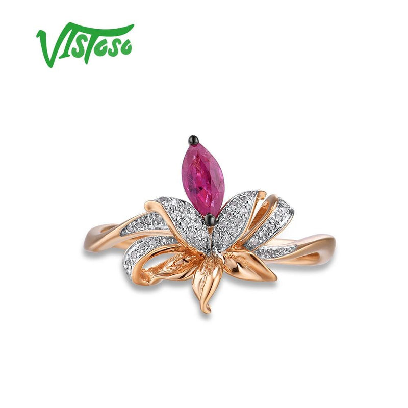 14K Rose Gold Ruby and Diamond Ring for Her