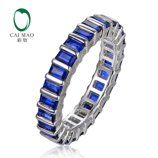 14k White Gold 2.76ct Baguette Cut Blue Sapphire Wedding Band for Women