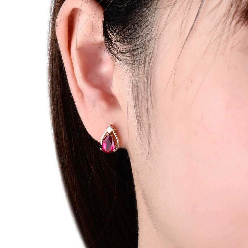 14k Rose Gold Pear Pink Tourmaline Diamond Stud Earrings for Women