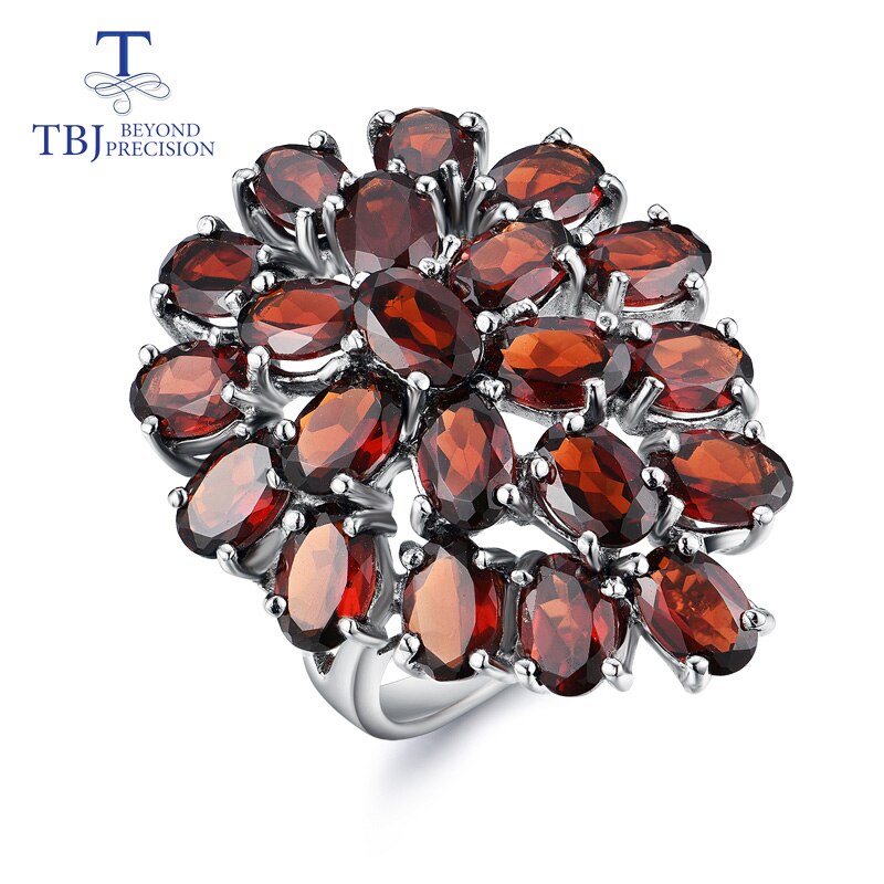 TBJ 925 Sterling Silver Natural Garnet Flower Shape Big Ring