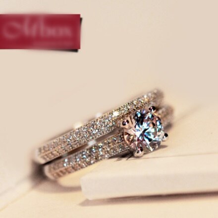 Luxury Female White Bridal Wedding Set Fashion   Filled Jewelry Promise CZ Stone Engagement Rings For Women