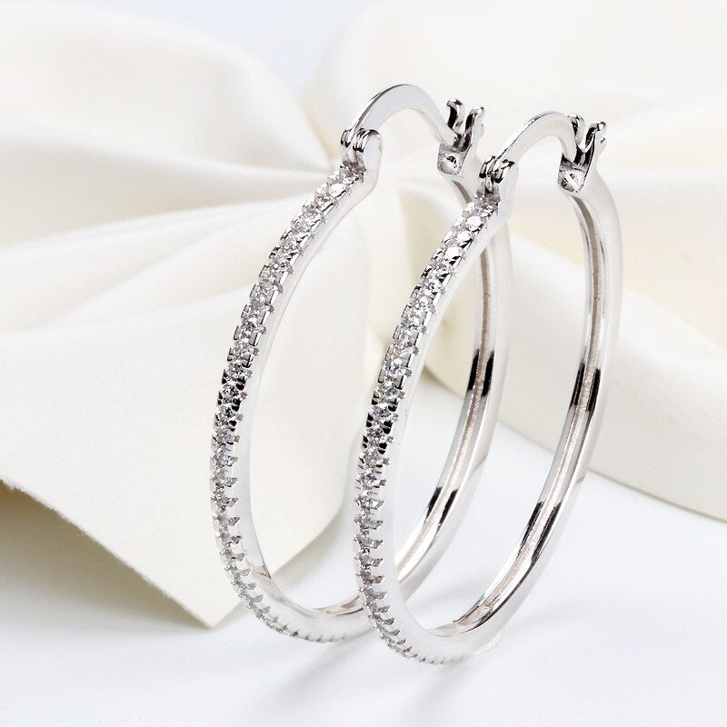 Buyee Classic Female Dangle Earring Full Circle Small Zircon 925 Sterling Silver Simple Wedding Earring Women Fashion Jewelry