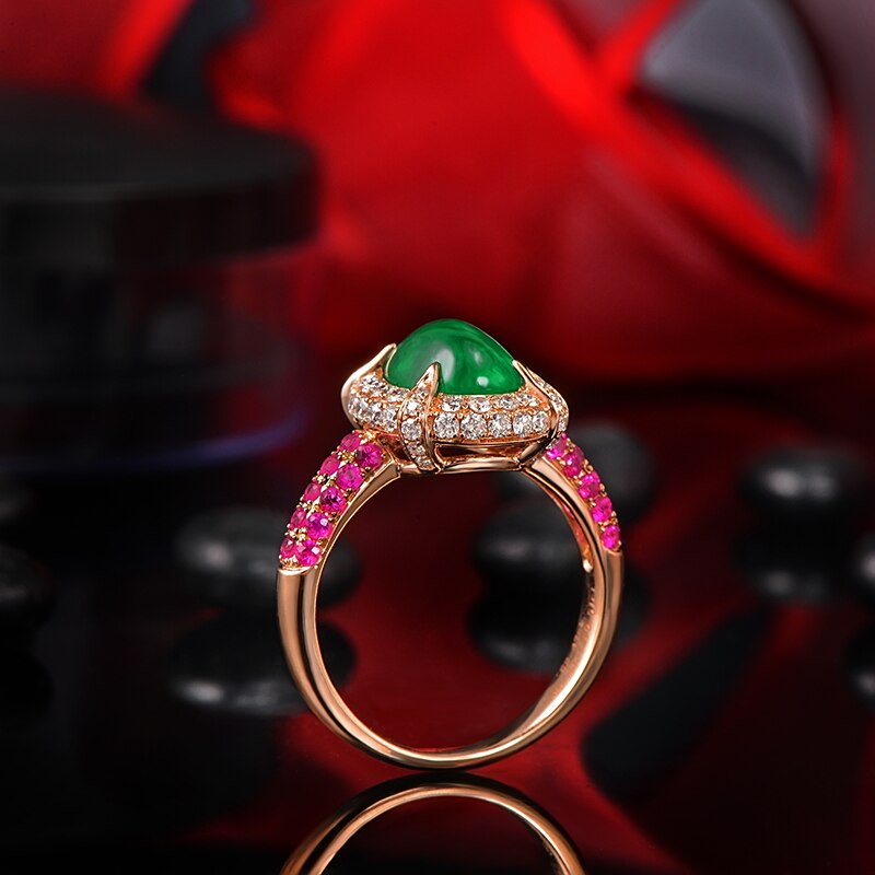 14K Rose Gold Emerald and Diamond Engagement Ring